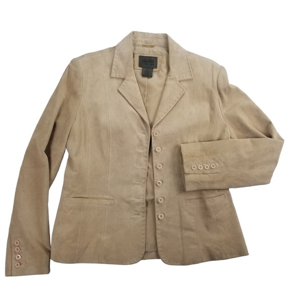 John Paul Richard Uniform Suede Leather Blazer Jacket Button Up Womens Sz 12 Tan - Picture 2 of 16